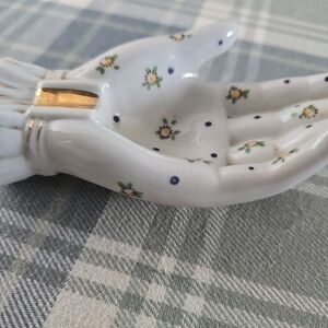 Vintage figural porcelain hand  ashtray  trinket dish